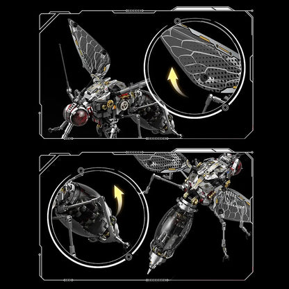 Mechanical Mosquito – MJI 13104 motorised building set – close-up panels of the wing joint and the proboscis