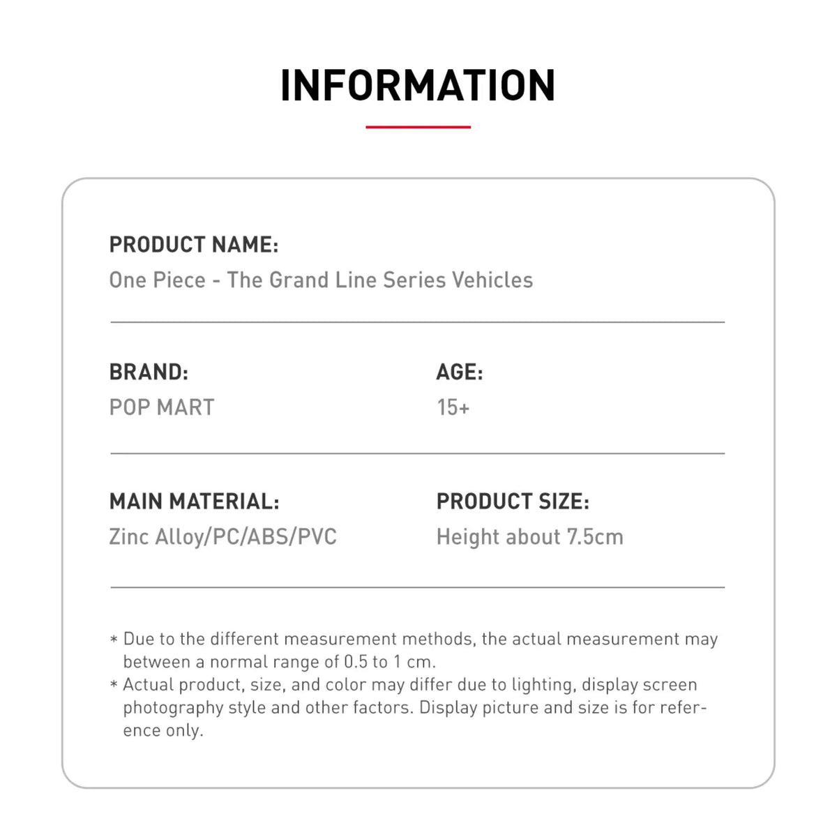 POP MART One Piece The Grand Line Series Vehicles – size and material information