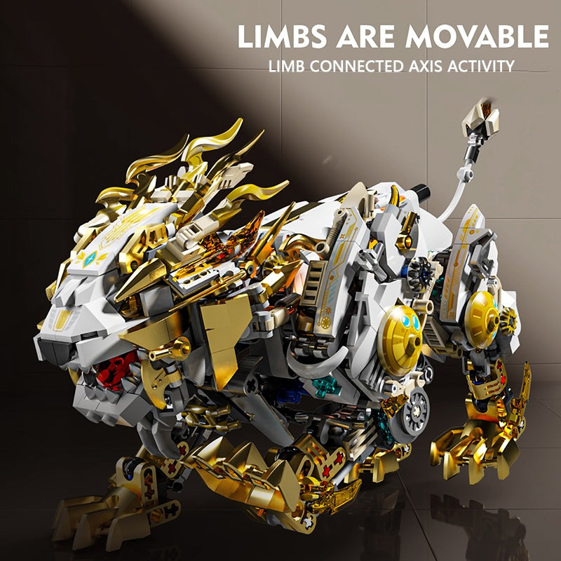 Mechanical Lion – MJI 13090 motorised building set – lion in a crouching pose showing the movable limbs