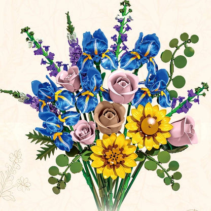 Iris Bouquet – MJI 13122 botanical building set – close-up of the assembled bouquet on a cream background
