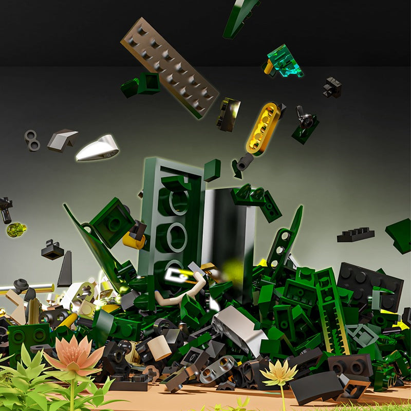 Mechanical Crocodile – MJI 13056 motorised building set – loose green and grey building pieces