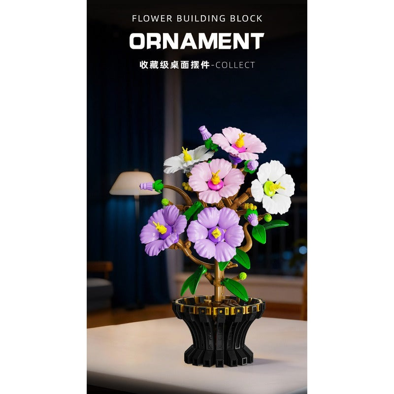 Cotton Rose – MJI 13118 botanical building set – assembled cotton rose on a table