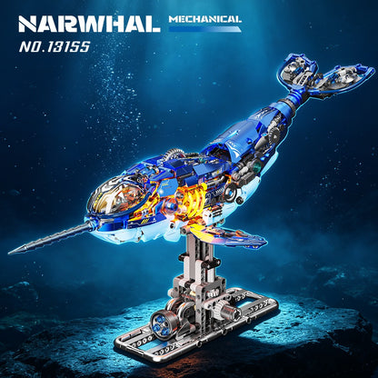 Mechanical Narwhal – MJI 13155 motorised building set – assembled narwhal in an underwater scene