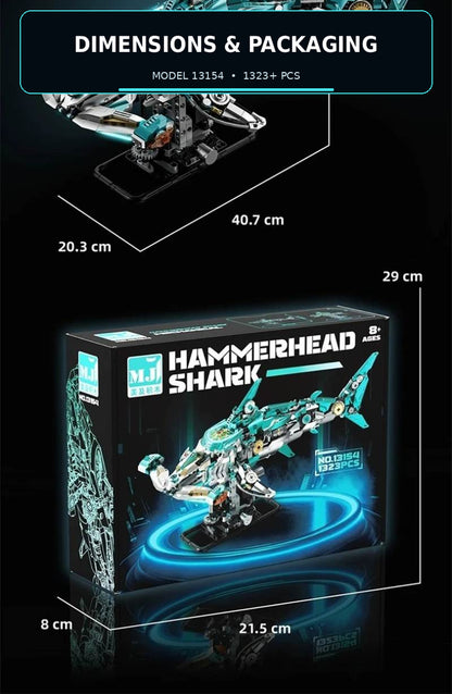 MJI 13154 Mechanical Hammerhead Shark – Motorized Light-Up 1323-Piece Building Set