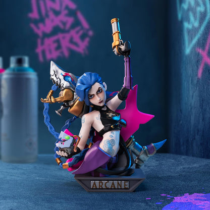 POP MART Arcane Series figure – Jinx display scene with graffiti background
