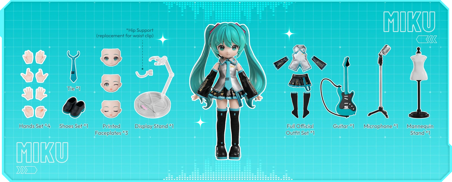 Blokees DaaLaMode Series Hatsune Miku Official Outfit – Fully Articulated Figure with Fabric Details, Guitar & Display Stand