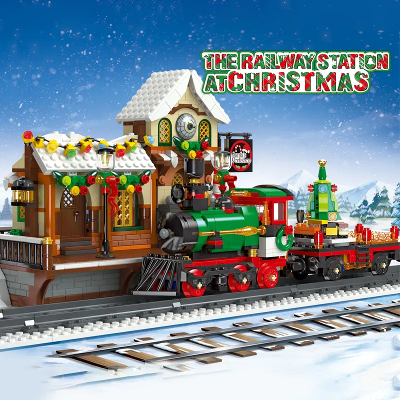 JIESTAR 89142 – The Railway Station at Christmas | 1362 PCS Winter Holiday Building Set with Train & Lights
