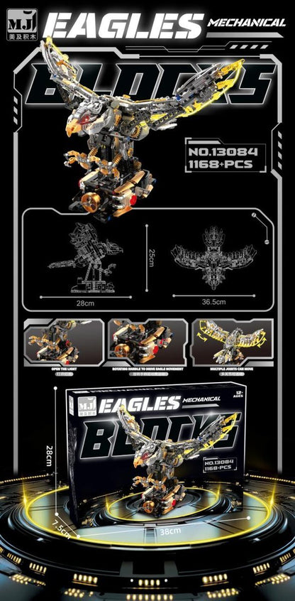 Mechanical Eagle – MJI 13084 motorised building set – promotional poster of the assembled model with specifications