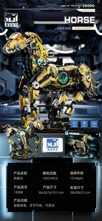 Mechanical Horse – MJI 13088 motorised building set – promotional poster of the assembled model with specifications