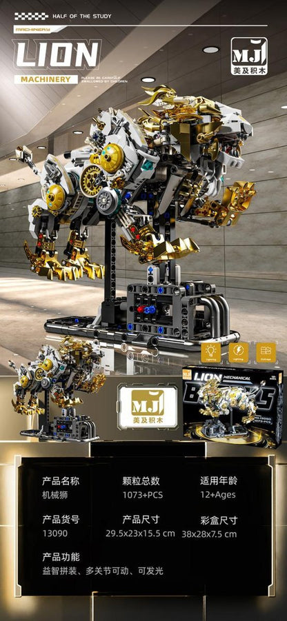 Mechanical Lion – MJI 13090 motorised building set – promotional poster of the assembled model with specifications