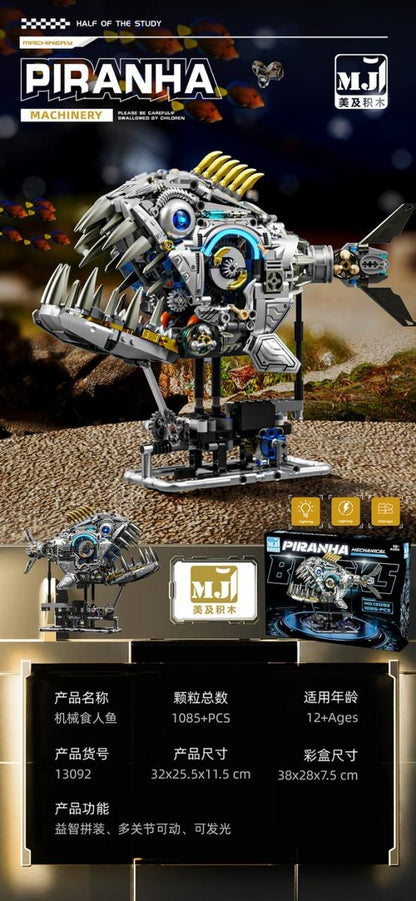 Mechanical Piranha – MJI 13092 motorised building set – promotional poster of the assembled model with specifications