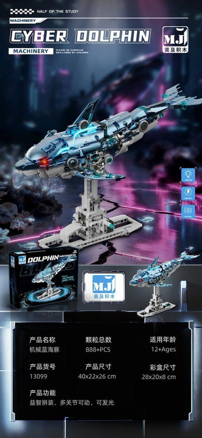 Mechanical Blue Dolphin – MJI 13099 motorised building set – promotional poster of the assembled model with specifications