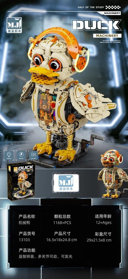 Mechanical Duck – MJI 13103 motorised building set – promotional poster of the assembled model with specifications