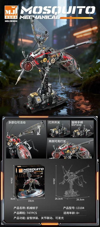 Mechanical Mosquito – MJI 13104 motorised building set – promotional poster of the assembled model with specifications