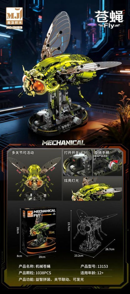Mechanical Fly – MJI 13153 motorised building set – promotional poster of the assembled model with specifications