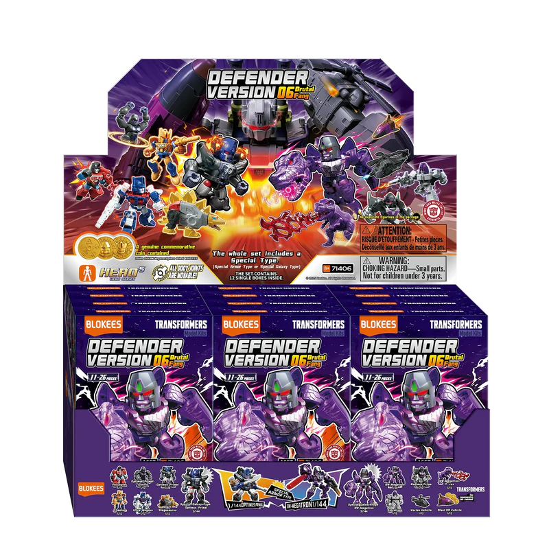 Brutal Fang blind box – Blokees Transformers Defender Version 06 – retail display box of the series