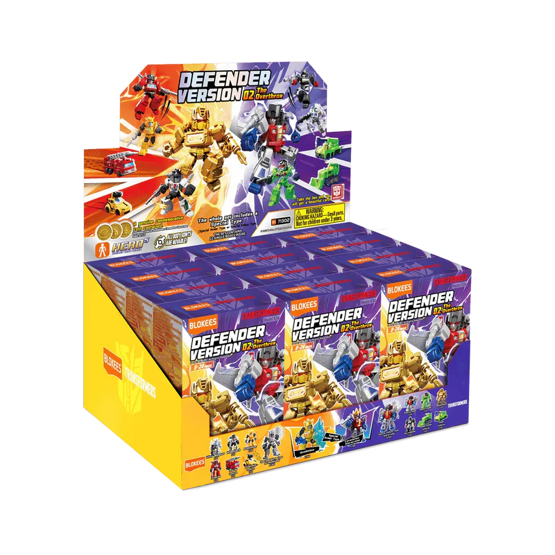 The Overthrow blind box – Blokees Transformers Defender Version 02 – retail display box of the series