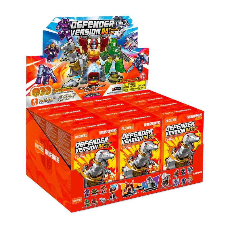 Tyrants Fury blind box – Blokees Transformers Defender Version 04 – retail display box of the series