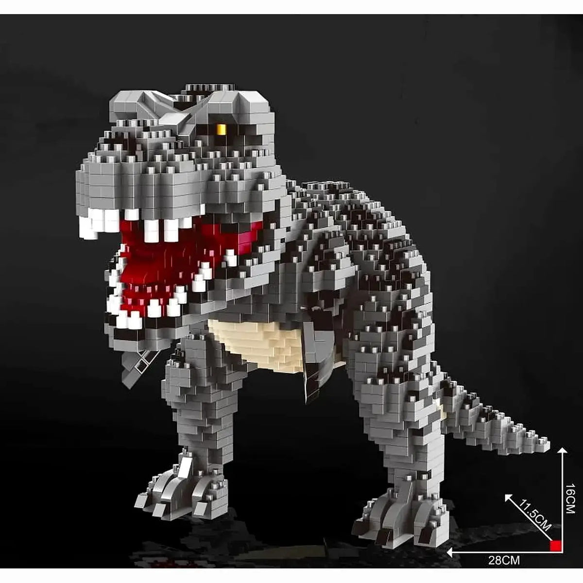Tyrannosaurus Rex – Balody 16088 micro block set – assembled T-Rex on a dark background