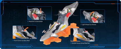 Rei Ayanami with Entry Plug Interior – Blokees Evangelion Fantastics Series EX-01 – Movable Design feature graphic: extending headrest, rotating light wheel, lifting front cover, sliding handle