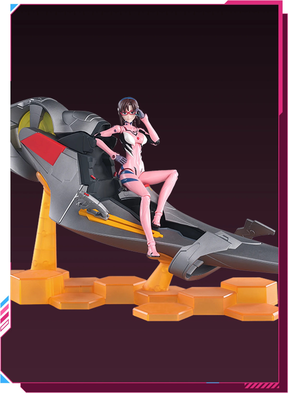 Mari Makinami Illustrious with Entry Plug Interior – Blokees Evangelion Fantastics Series EX-02 – Mari seated in the Entry Plug, dark studio background