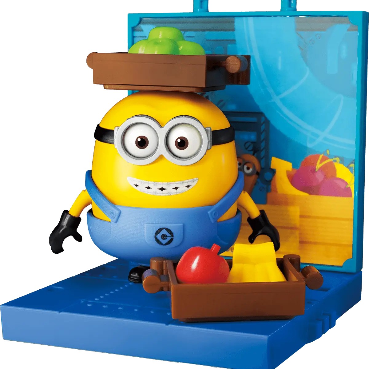 Otto (The Fruit Handler) – Blokees Minions preCOOL Jelly Factory – figure with scene panel and fruit crates