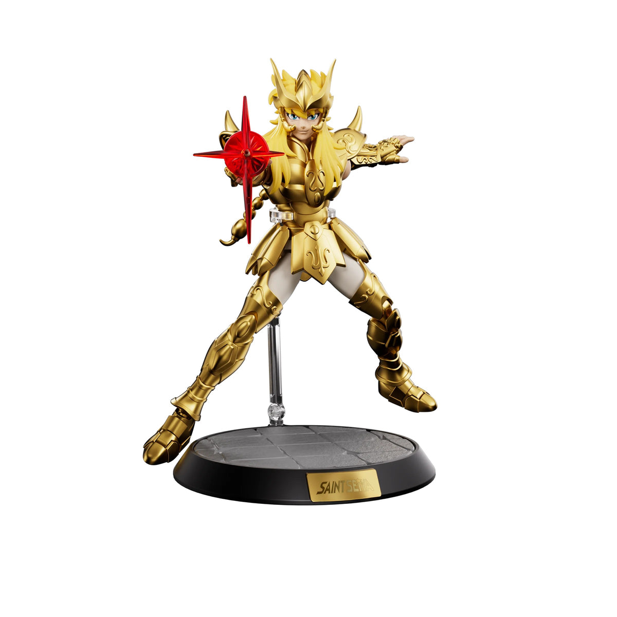 Scorpio Miro – Blokees Saint Seiya Champion Class 03 – posed on the display stand