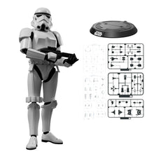 Stormtrooper model kit – Blokees Star Wars Champion Class 02 – assembled model with E-11 blaster, stand and parts, main view