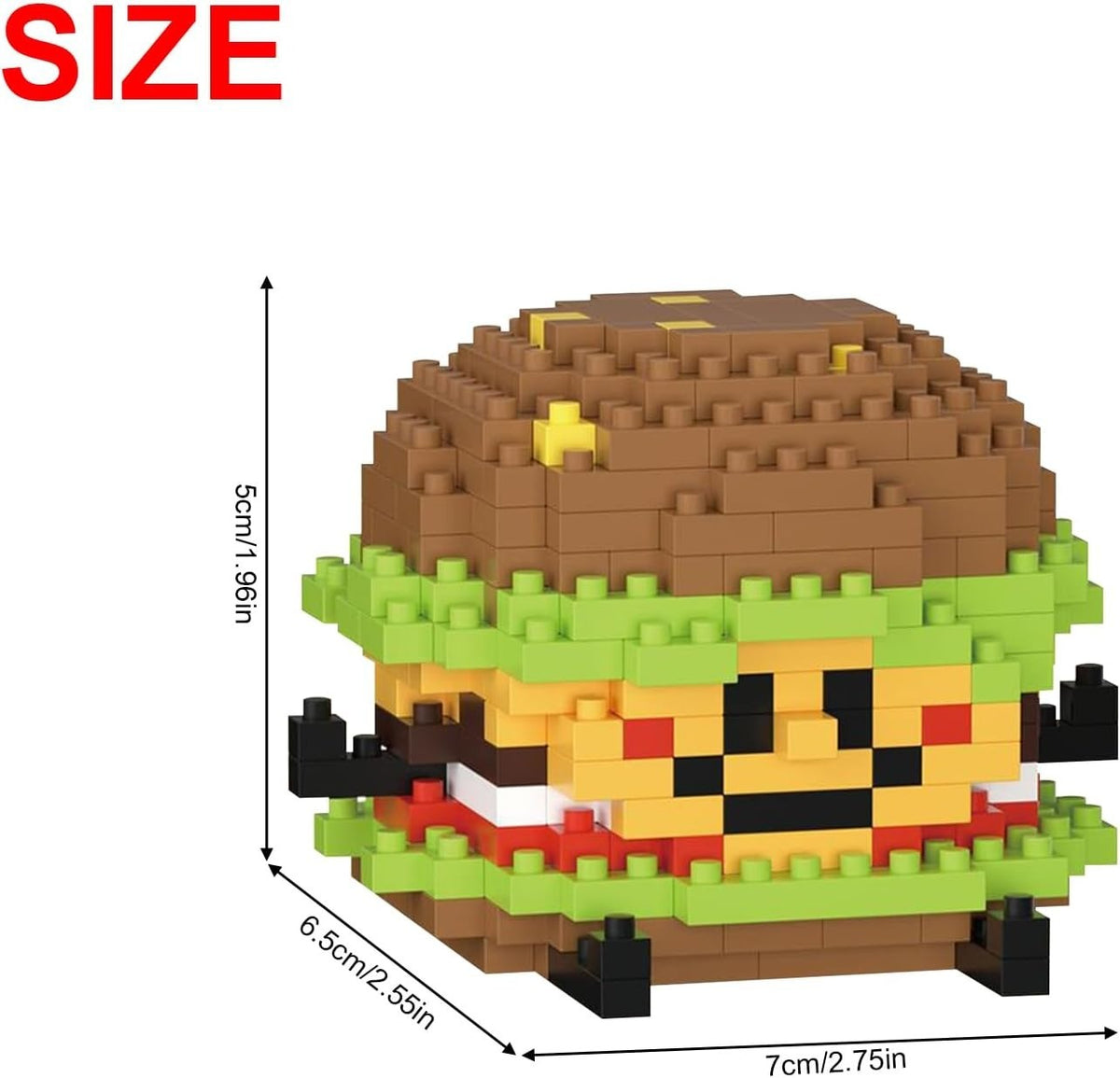 Cheeseburger – CLC 8926 micro block set – assembled model with dimensions