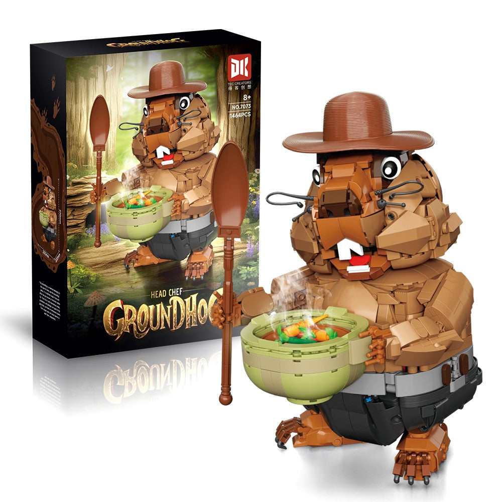 Head Chef Groundhog – DK 7073 building set – assembled groundhog next to the retail box