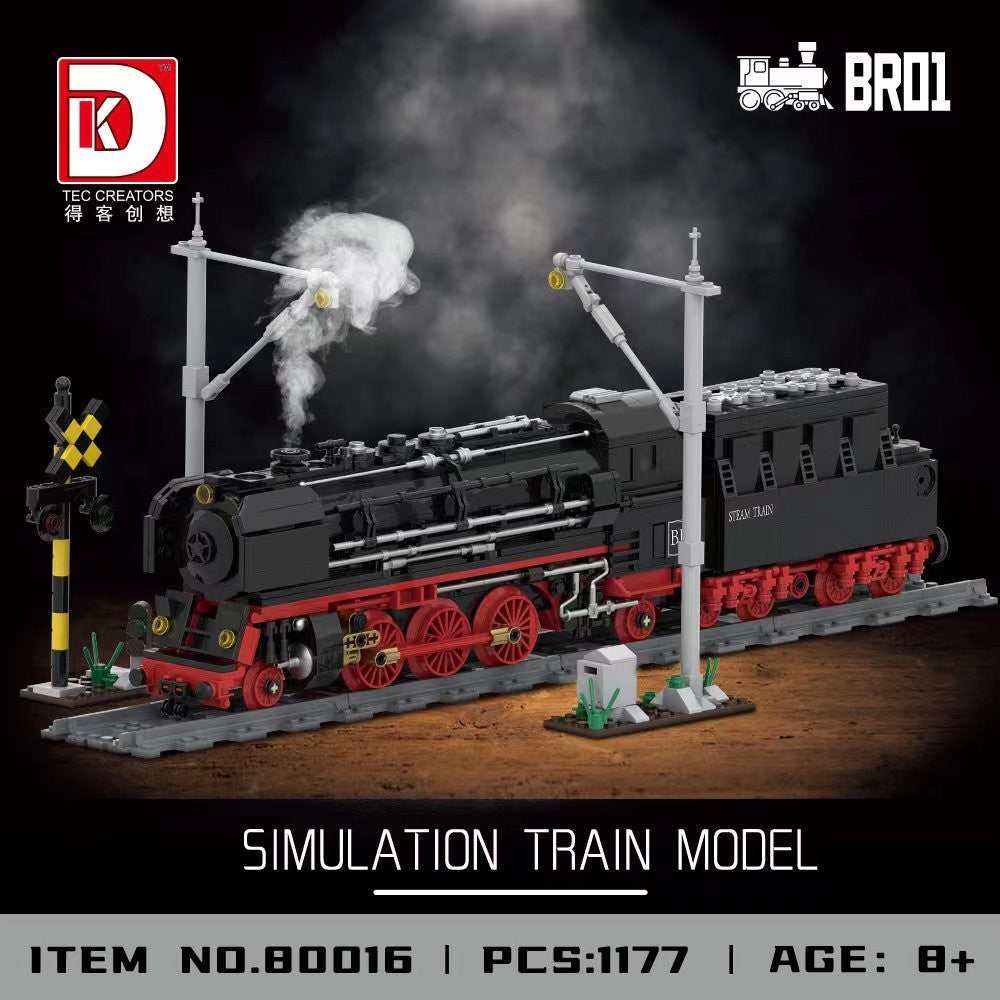 BR01 Steam Locomotive – DK 80016 building set – assembled model on a dark background