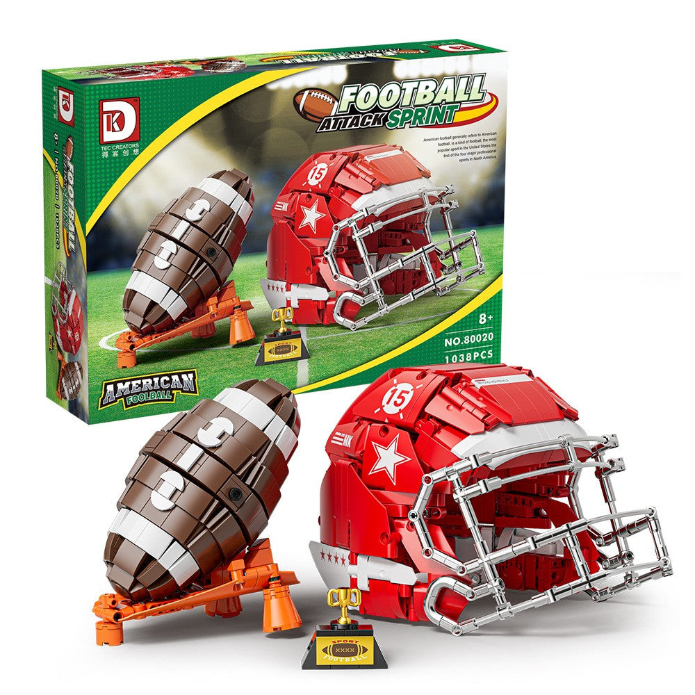 Football Attack Sprint – DK 80020 building set – assembled football and helmet next to the retail box