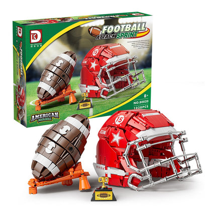 Football Attack Sprint – DK 80020 building set – assembled football and helmet next to the retail box