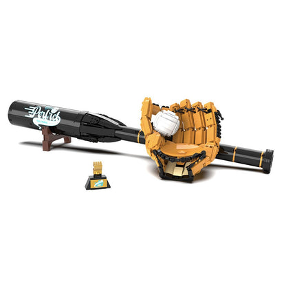 Baseball Bat, Glove & Ball – DK 80021 building set – assembled bat, glove and ball on their stand