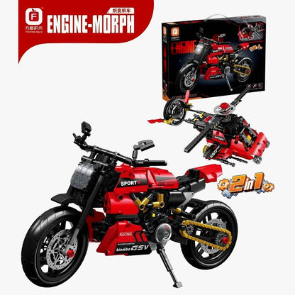 Red Motorcycle – Forange FC9302 building set – motorcycle with retail box and second build