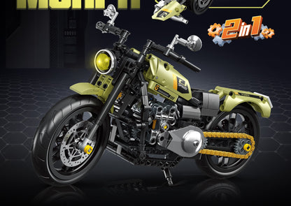 Green Motorcycle – Forange FC9303 building set – assembled motorcycle on a dark background
