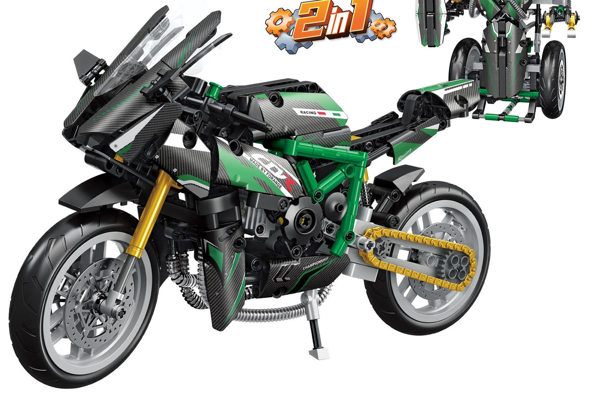 Green Sport Motorcycle – Forange FC9304 building set – motorcycle, robot build and retail box