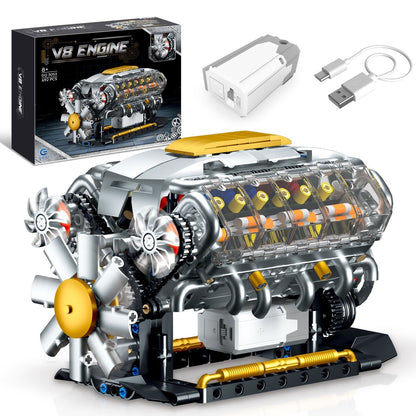 GOQI GQ-3053 Motorised V8 Engine – box, assembled model, motor and USB cable