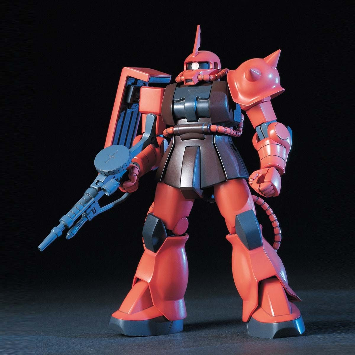 Bandai HGUC #032 1/144 MS-06S Char’s Zaku II – assembled model, front with Zaku Machine Gun and bazooka