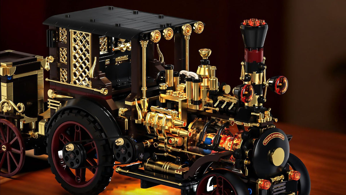 Vintage Steam Car – Huiji H1003 building set – assembled steam car with lights on