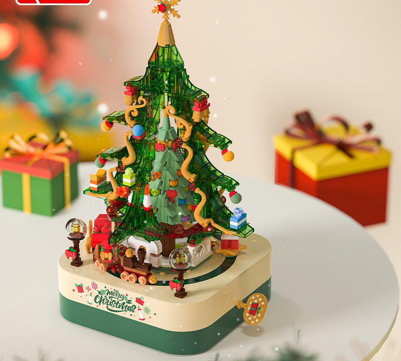 Musical Christmas Tree – JAKI JK1318 building set – assembled tree on a table