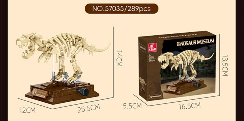 T-Rex Skeleton – JIESTAR 57035 building set – assembled size and the retail box