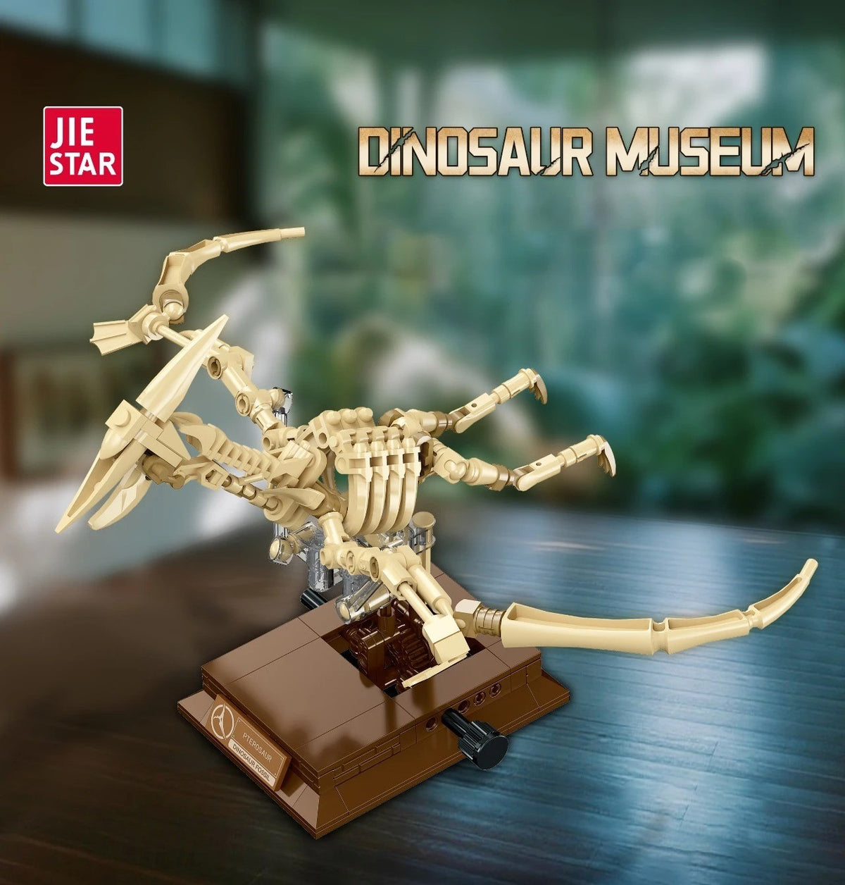 Pterosaur Skeleton – JIESTAR 57038 building set – assembled skeleton in a museum display scene