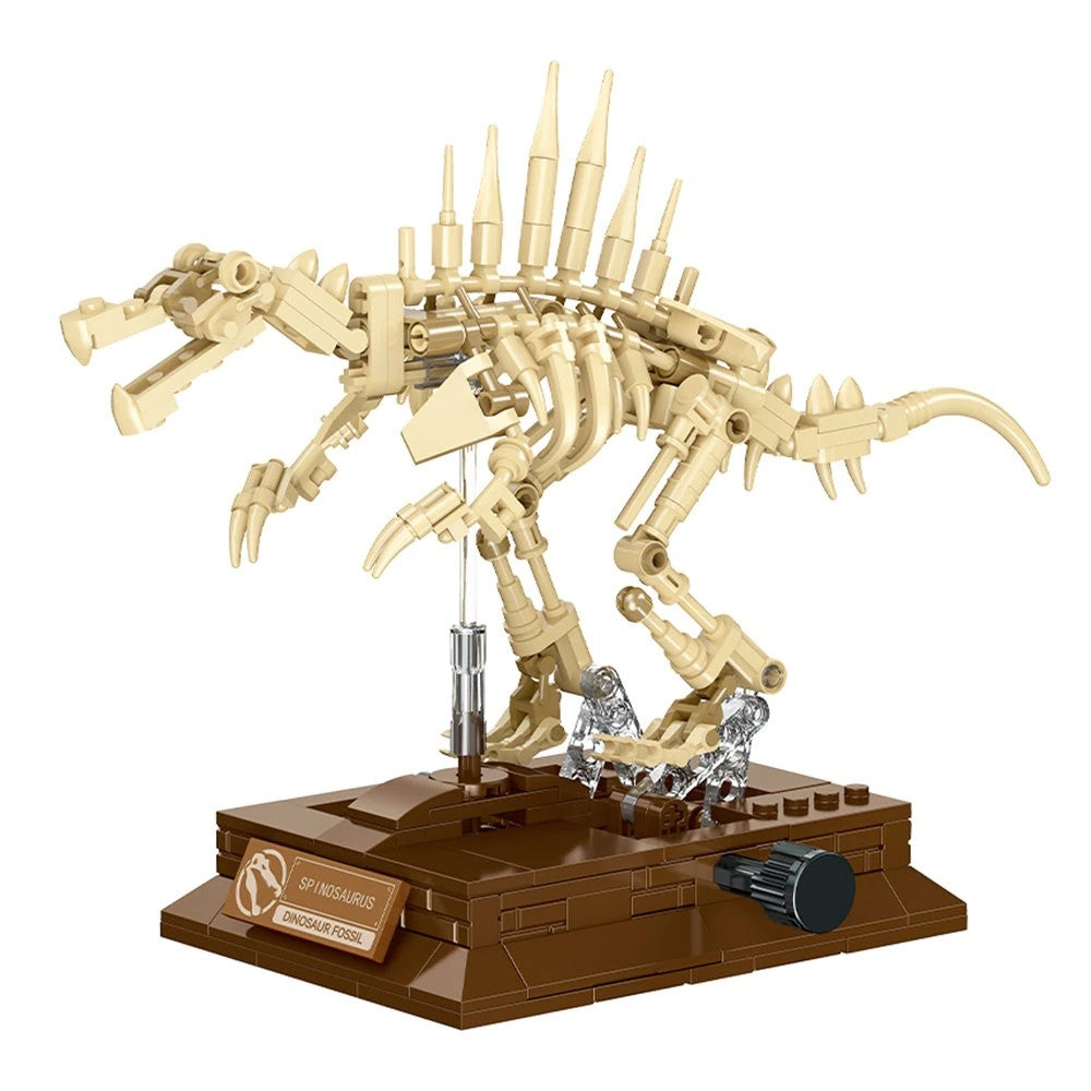 Spinosaurus Skeleton – JIESTAR 57039 building set – assembled skeleton on its museum display base