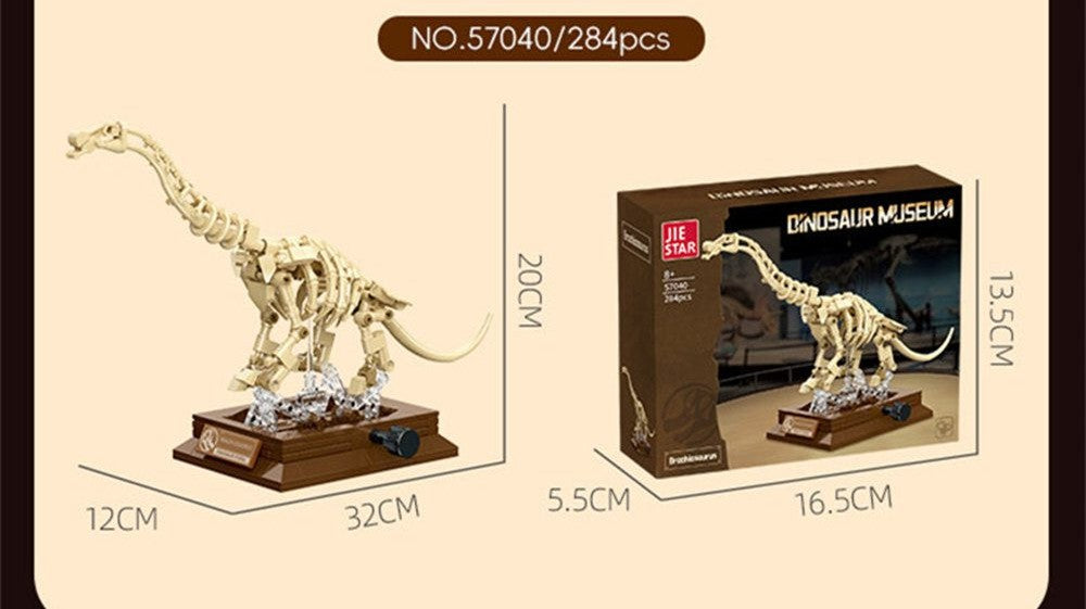 Brachiosaurus Skeleton – JIESTAR 57040 building set – assembled size and the retail box