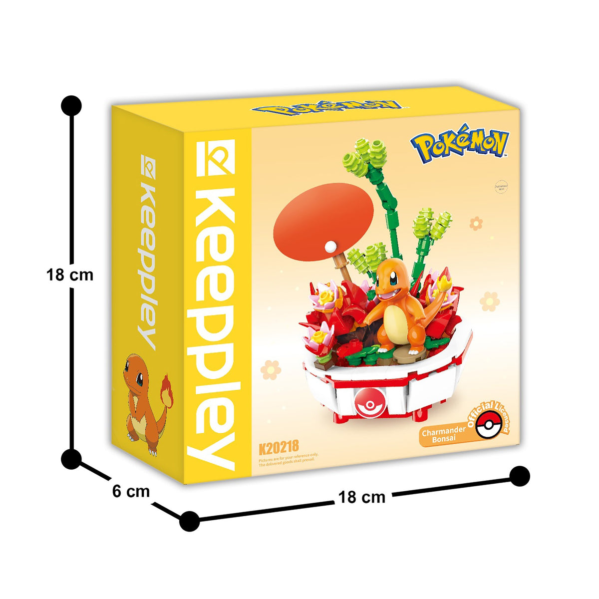 Charmander – Keeppley K20218 Pokémon building set – retail box with dimensions