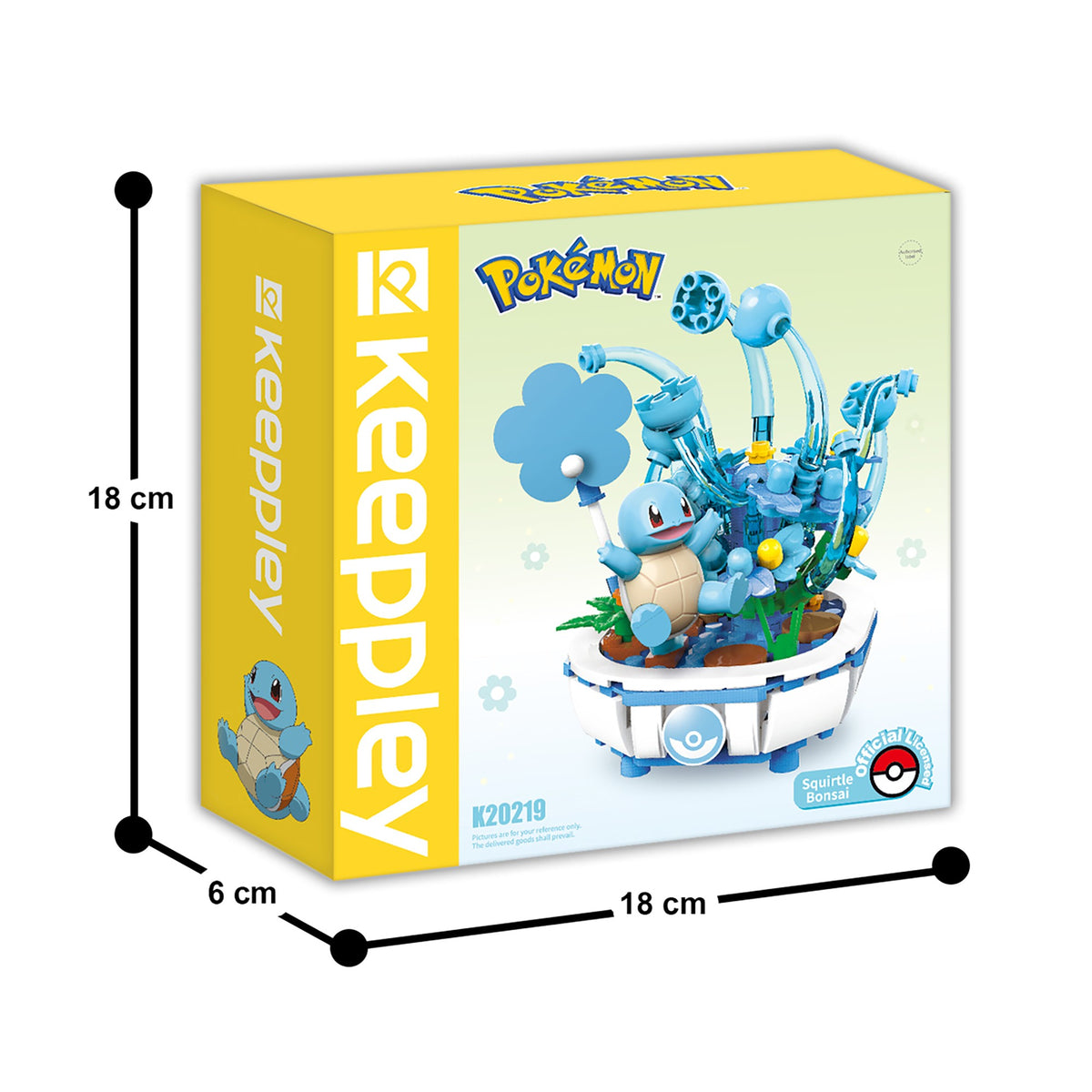 Squirtle – Keeppley K20219 Pokémon building set – retail box with dimensions