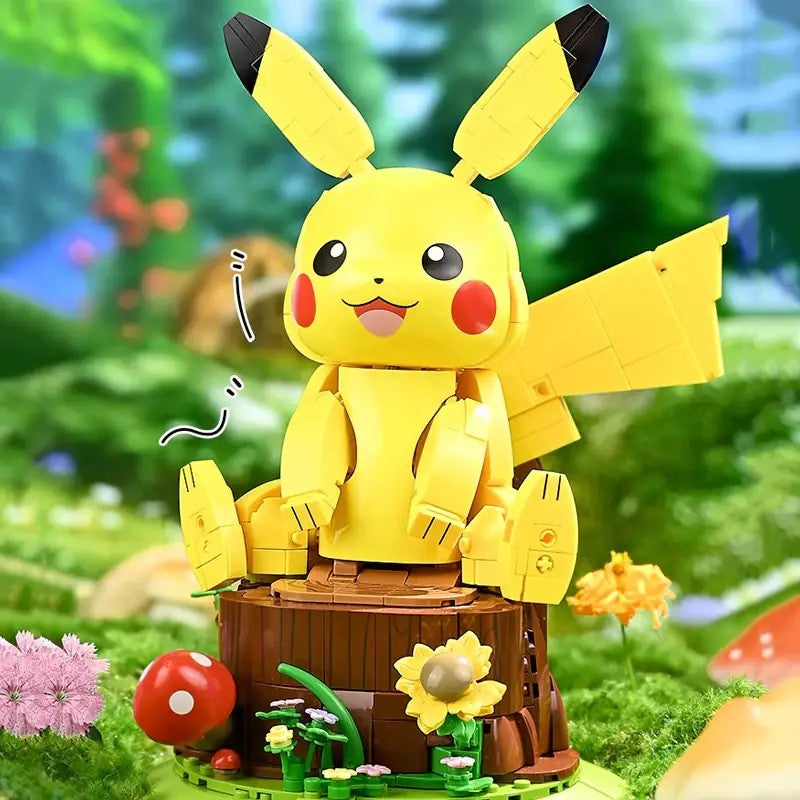 Pikachu – Keeppley K20236 Pokémon building set – assembled Pikachu in a garden setting