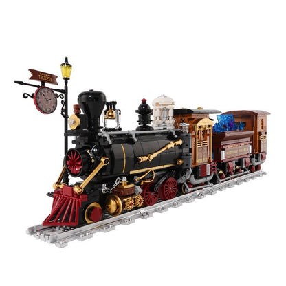 Steam Age Ore Train – Kqiboxxr KQ302 building set – steam locomotive, ore wagon and station lamp post with clock
