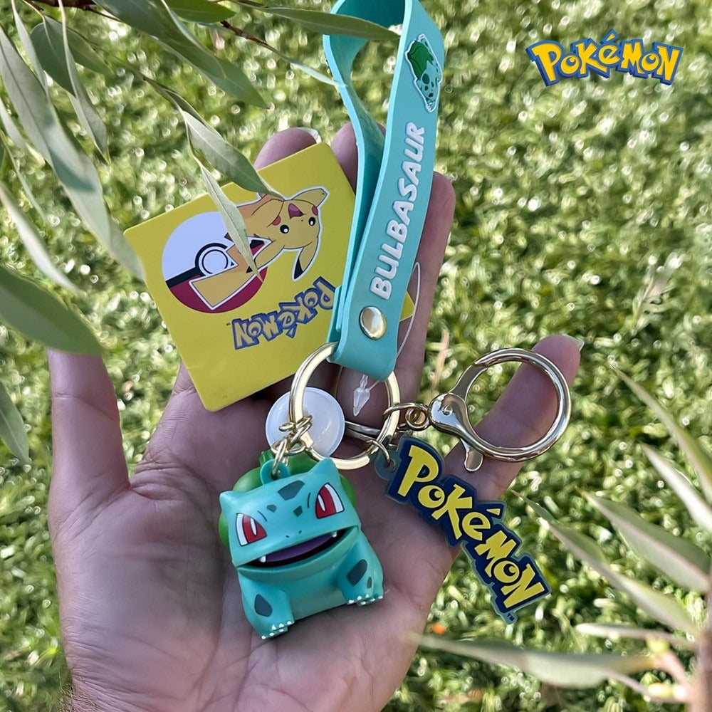 Langbowang Pokémon Bulbasaur keychain with bell & strap – held in hand